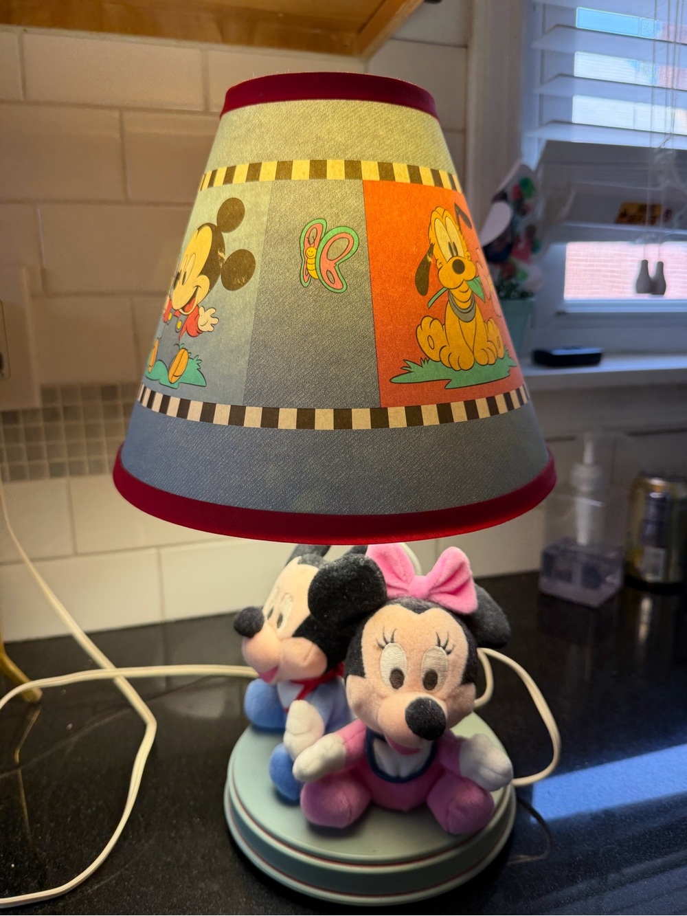 Disney Baby Mickey & Minnie Mouse Plush Dolls Lamp Light With Shade, 1980’s